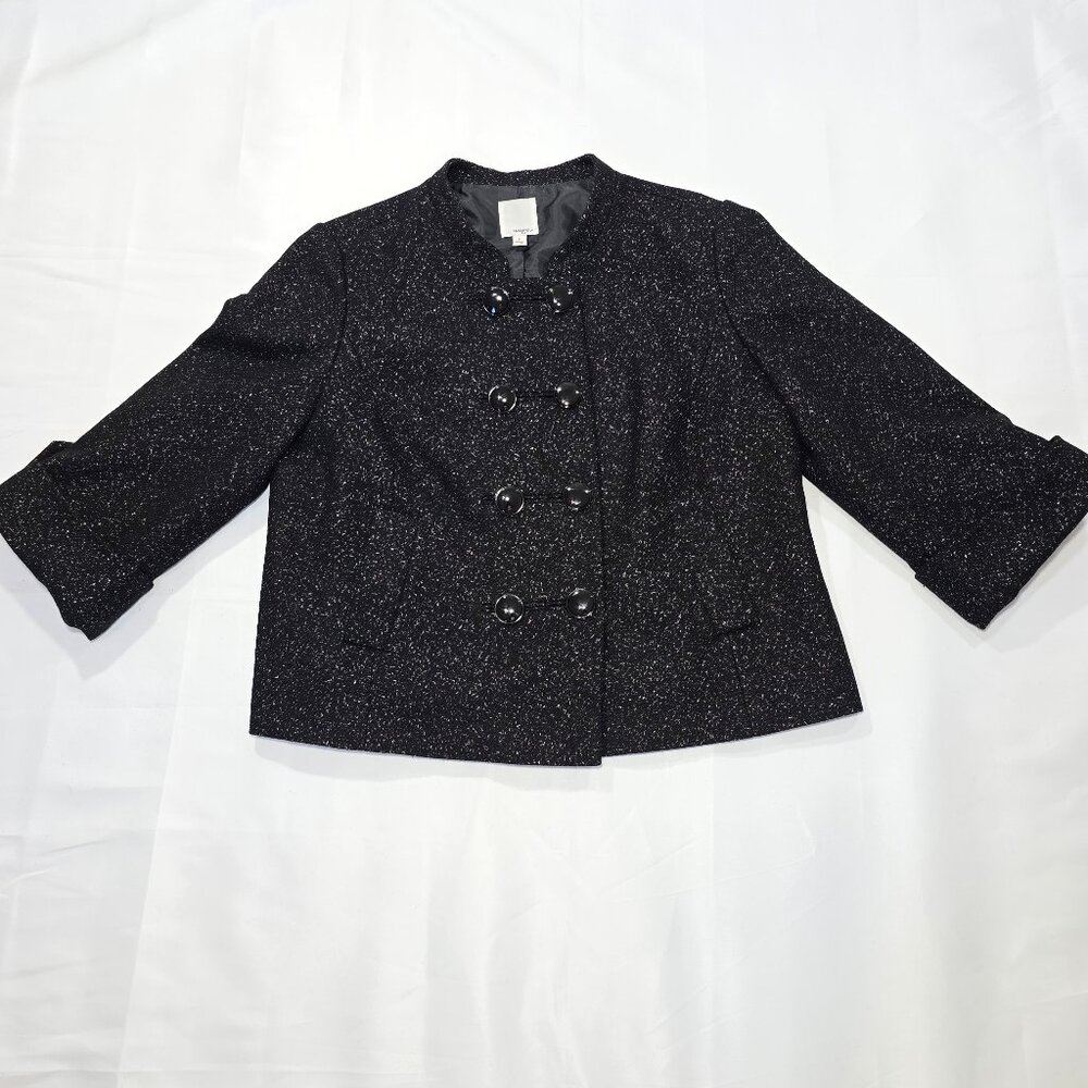Halogen Virgin Wool Double-Breasted Black Silver Metallic Blazer Large